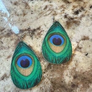 Peacock Feather Drop Earrings
